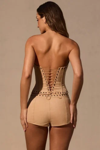 Ailoria Lace-Up Corset Top  in Tan