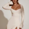 Amryn Long Sleeve Sweetheart Neckline Mini Dress in Ivory Amryn Long Sleeve Sweetheart Neckline Mini Dress in Ivory
