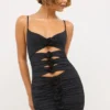 Aniela Slinky Jersey Rose Detail Cut Out Mini Dress in Black Aniela Slinky Jersey Rose Detail Cut Out Mini Dress in Black
