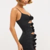 Aniela Slinky Jersey Rose Detail Cut Out Mini Dress in Black Aniela Slinky Jersey Rose Detail Cut Out Mini Dress in Black