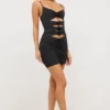 Aniela Slinky Jersey Rose Detail Cut Out Mini Dress in Black Aniela Slinky Jersey Rose Detail Cut Out Mini Dress in Black