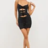 Aniela Slinky Jersey Rose Detail Cut Out Mini Dress in Black Aniela Slinky Jersey Rose Detail Cut Out Mini Dress in Black