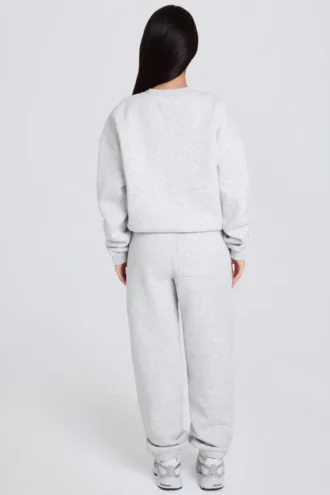 Brushed Cotton Jersey Mid-Rise Relaxed Joggers in Grey Marl