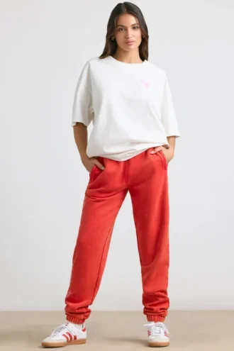 Brushed Jersey Oversized Joggers in Red