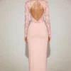 Carmina Lace Scalloped Plunge-Neck Maxi Dress in Pink Carmina Lace Scalloped Plunge-Neck Maxi Dress in Pink