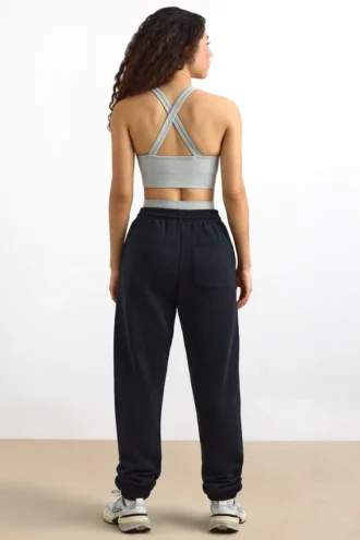 Cotton Fleece Mid-Rise Joggers in Black