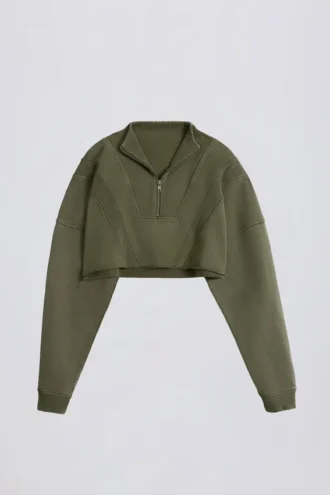Cotton Jersey Acid Wash Cropped Sweatshirt in Light Green