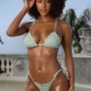 Crinkle Swim Side Tie Cheeky Bikini Bottoms in Sage