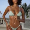 Crinkle Swim Side Tie Cheeky Bikini Bottoms in Sage
