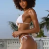 Crinkle Swim Side Tie Cheeky Bikini Bottoms in White