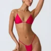 Delray Ruched Thong Bikini Bottoms in Raspberry Pink