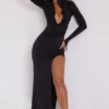 Desdemona Hooded Long Sleeve Maxi Dress in Black Desdemona Hooded Long Sleeve Maxi Dress in Black