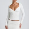 Emry Modal Ruched Long-Sleeve Top in White