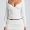 Emry Modal Ruched Long-Sleeve Top in White