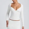 Emry Modal Ruched Long-Sleeve Top in White