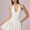 Haddie Modal Broderie Anglaise Halterneck Mini Dress in White Haddie Modal Broderie Anglaise Halterneck Mini Dress in White