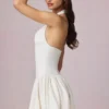 Haddie Modal Broderie Anglaise Halterneck Mini Dress in White Haddie Modal Broderie Anglaise Halterneck Mini Dress in White