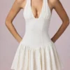 Haddie Modal Broderie Anglaise Halterneck Mini Dress in White Haddie Modal Broderie Anglaise Halterneck Mini Dress in White