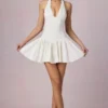 Haddie Modal Broderie Anglaise Halterneck Mini Dress in White Haddie Modal Broderie Anglaise Halterneck Mini Dress in White