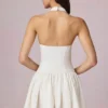 Haddie Modal Broderie Anglaise Halterneck Mini Dress in White Haddie Modal Broderie Anglaise Halterneck Mini Dress in White