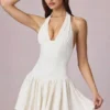 Haddie Modal Broderie Anglaise Halterneck Mini Dress in White Haddie Modal Broderie Anglaise Halterneck Mini Dress in White