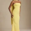 Imogene Scarf-Detail Strapless Gown in Pastel Yellow Imogene Scarf-Detail Strapless Gown in Pastel Yellow