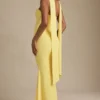 Imogene Scarf-Detail Strapless Gown in Pastel Yellow Imogene Scarf-Detail Strapless Gown in Pastel Yellow