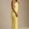 Imogene Scarf-Detail Strapless Gown in Pastel Yellow Imogene Scarf-Detail Strapless Gown in Pastel Yellow