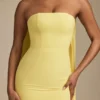 Imogene Scarf-Detail Strapless Gown in Pastel Yellow Imogene Scarf-Detail Strapless Gown in Pastel Yellow