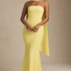 Imogene Scarf-Detail Strapless Gown in Pastel Yellow Imogene Scarf-Detail Strapless Gown in Pastel Yellow