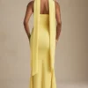 Imogene Scarf-Detail Strapless Gown in Pastel Yellow Imogene Scarf-Detail Strapless Gown in Pastel Yellow