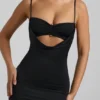 Julane Slinky Jersey Ruched Cut-Out Midaxi Dress in Black Julane Slinky Jersey Ruched Cut-Out Midaxi Dress in Black