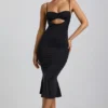 Julane Slinky Jersey Ruched Cut-Out Midaxi Dress in Black Julane Slinky Jersey Ruched Cut-Out Midaxi Dress in Black