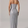 La Rochette Embellished Bandeau Cowl-Waist Maxi Dress in Silver La Rochette Embellished Bandeau Cowl-Waist Maxi Dress in Silver