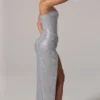 La Rochette Embellished Bandeau Cowl-Waist Maxi Dress in Silver La Rochette Embellished Bandeau Cowl-Waist Maxi Dress in Silver