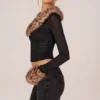 Lola Faux Fur-Trim Sheer Mesh Cardigan in Black Lola Faux Fur-Trim Sheer Mesh Cardigan in Black