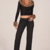 Lola Faux Fur-Trim Sheer Mesh Cardigan in Black Lola Faux Fur-Trim Sheer Mesh Cardigan in Black