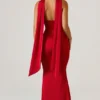 Mandi Scarf-Detail Strapless Gown in Scarlet Red Mandi Scarf-Detail Strapless Gown in Scarlet Red