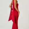 Mandi Scarf-Detail Strapless Gown in Scarlet Red Mandi Scarf-Detail Strapless Gown in Scarlet Red