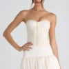 Melvina Ruched Lace-Up Strapless Corset Top in Ivory