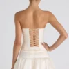 Melvina Ruched Lace-Up Strapless Corset Top in Ivory