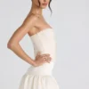 Melvina Ruched Lace-Up Strapless Corset Top in Ivory