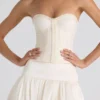 Melvina Ruched Lace-Up Strapless Corset Top in Ivory