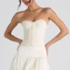 Melvina Ruched Lace-Up Strapless Corset Top in Ivory