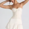Melvina Ruched Lace-Up Strapless Corset Top in Ivory