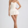 Melvina Ruched Lace-Up Strapless Corset Top in Ivory