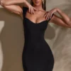 Meli Sweetheart Neckline Cap Sleeve Mini Dress in Black Meli Sweetheart Neckline Cap Sleeve Mini Dress in Black