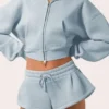 Oversized Zip-Up Hoodie  in Powder Blue