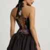 Nanala Halterneck Lace-Up Bubble Hem Mini Dress in Black Floral Print Nanala Halterneck Lace-Up Bubble Hem Mini Dress in Black Floral Print