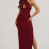 Penelope Halterneck Lace-Up Corset Maxi Dress in Berry Red Penelope Halterneck Lace-Up Corset Maxi Dress in Berry Red